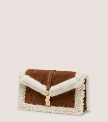 Stuart Weitzman,MILAN QUILTED CLUTCH,Cotton,Clutch,Shearling,Stitching,Day Party,Casual,Brown,Side View