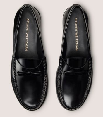 Stuart Weitzman,LOTTIE BOW LOAFER,Rubber,Flats,Loafer,Bow,Penny Loafer,Casual,Black,Top View