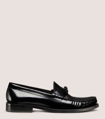 Stuart Weitzman,LOTTIE BOW LOAFER,Rubber,Flats,Loafer,Bow,Penny Loafer,Casual,Black,Front View