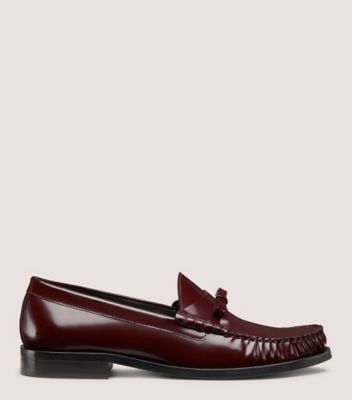 Stuart Weitzman,LOTTIE BOW LOAFER,Rubber,Flats,Loafer,Bow,Penny Loafer,Casual,Maroon,Front View