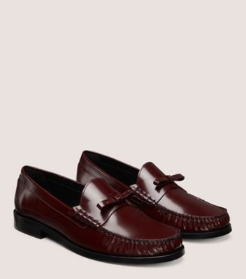 Stuart Weitzman,LOTTIE BOW LOAFER,Rubber,Flats,Loafer,Penny Loafer,Bow,Casual,Maroon,Angle View