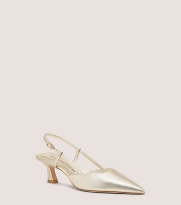 Stuart Weitzman,VINNIE 50 SLINGBACK,Leather,Pumps,Fabric,Arch Support,Cocktail,Metallic,Side View