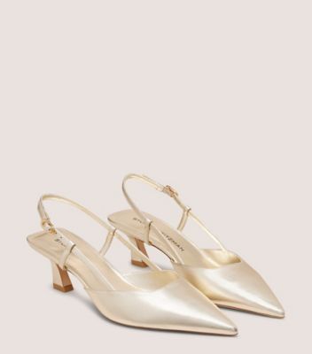 Stuart Weitzman,VINNIE 50 SLINGBACK,Leather,Pumps,Fabric,Arch Support,Cocktail,Metallic,Angle View