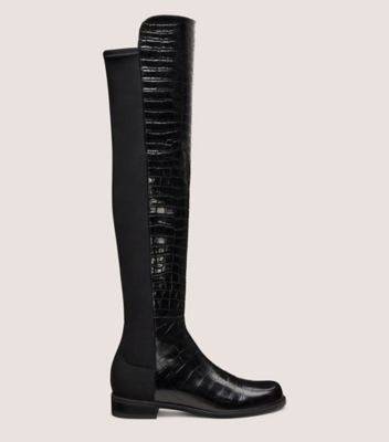 Stuart Weitzman,5050,Boot,Embossed calf leather & gabardine,Black,Front View