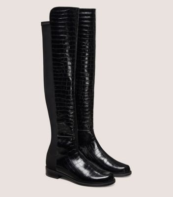 Stuart Weitzman,BOTTE 5050,Boot,Cuir de veau embossé et gabardine,Noir,Angle View