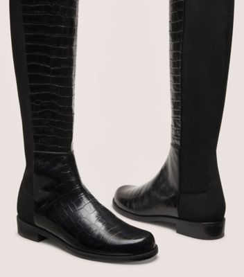 Stuart Weitzman,BOTTE 5050,Boot,Cuir de veau embossé et gabardine,Noir,Detailed View