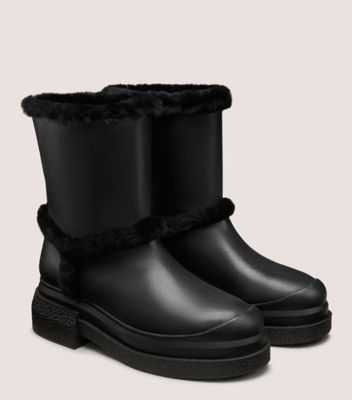 Stuart Weitzman,CHARLI COZY SPORTLIFT BOOTIE,Calfskin Leather,Shearling,Rubber,Bootie,Winter,Fur Embellishment,Pull Tab,Ou...,Black