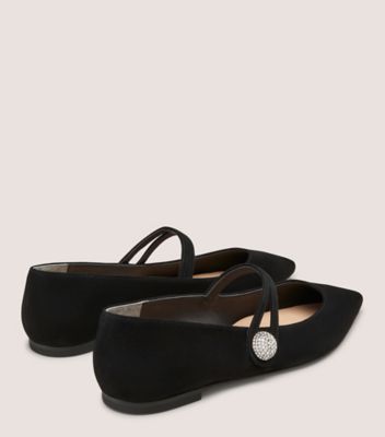 Stuart Weitzman,DEDE MARY JANE FLAT,Rubber,Suede,Flats,Rhinestones,Day Party,Black,Back View