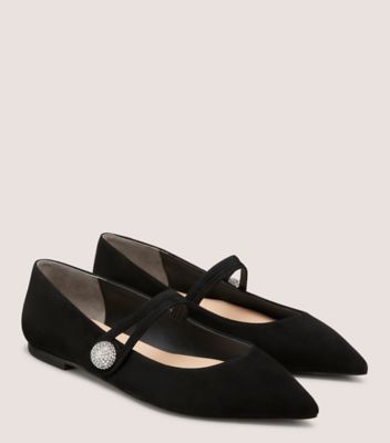 Stuart Weitzman,DEDE MARY JANE FLAT,Rubber,Suede,Flats,Rhinestones,Day Party,Black,Angle View