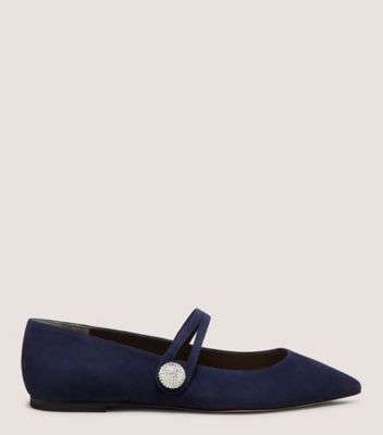 Stuart Weitzman,DEDE MARY JANE FLAT,Rubber,Suede,Flats,Rhinestones,Day Party,Navy