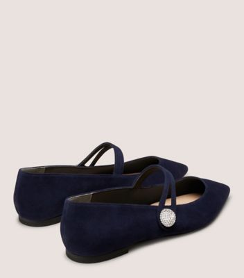 Stuart Weitzman,DEDE MARY JANE FLAT,Rubber,Suede,Flats,Rhinestones,Day Party,Navy