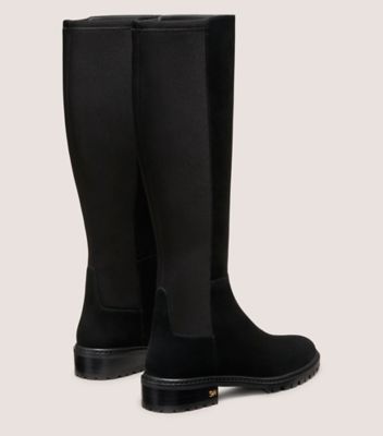 Stuart Weitzman,CITY KNEE-HIGH BOOT,Suede,Boots,Logo,Metal,Mixed Media,Flexible,Casual,Day Party,Black