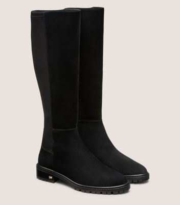 Stuart Weitzman,CITY KNEE-HIGH BOOT,Suede,Boots,Logo,Metal,Mixed Media,Flexible,Casual,Day Party,Black