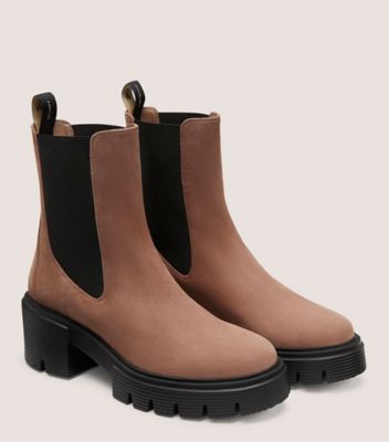 Stuart Weitzman,SOHO CHELSEA BOOTIE,Suede,Rubber,Chelsea Boots,Elastic Gore,Pull Tab,Day Party,Brown