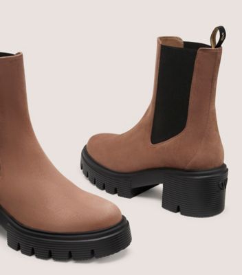 Stuart Weitzman,SOHO CHELSEA BOOTIE,Suede,Rubber,Chelsea Boots,Elastic Gore,Pull Tab,Day Party,Brown