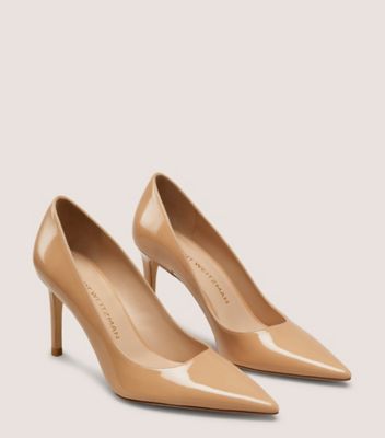 Stuart Weitzman,ESCARPIN STUART POWER 85,Pump,Cuir verni,Beige adobe,Angle View