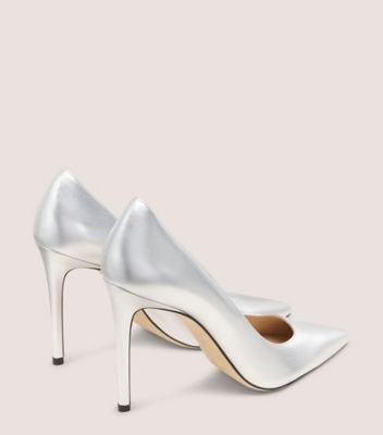 Stuart Weitzman,ESCARPIN STUART POWER 100,Pump,Cuir métallique liquide,Argent,Back View