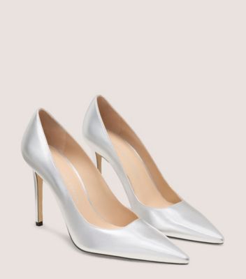 Stuart Weitzman,ESCARPIN STUART POWER 100,Pump,Cuir métallique liquide,Argent,Angle View