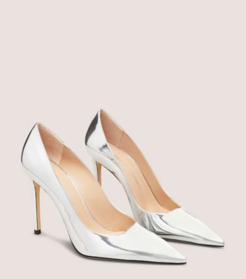 Stuart Weitzman,STUART POWER 100,Leather,Rubber,Pumps,Foam,Cushioned,Flexible,Formal,Party,White,Angle View