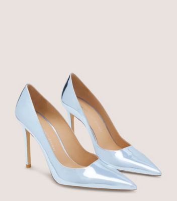 Stuart Weitzman,ESCARPIN STUART POWER 100,Pump,Cuir specchio,Cielo,Angle View