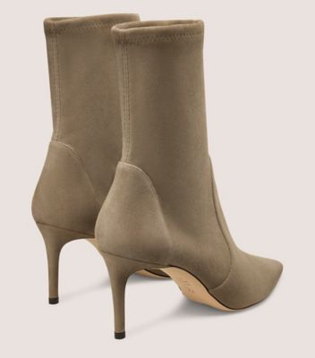 Stuart Weitzman,STUART POWER BOOTIE 75,Bootie,Foam,Fabric,Cocktail,Brown,Back View