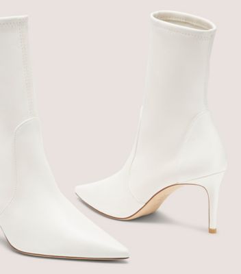 Stuart Weitzman,STUART POWER BOOTIE 75,Nappa Leather,Bootie,Foam,Day Party,White,Detailed View