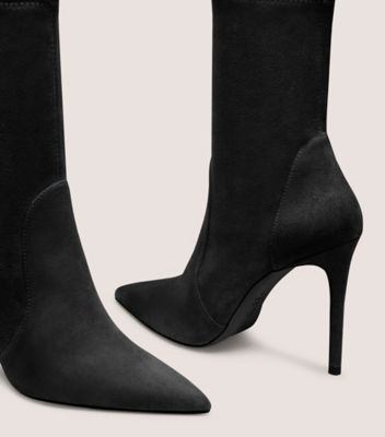 Stuart Weitzman,STUART POWER BOOTIE 100,Suede,Bootie,Foam,Elastic Gore,Shock Absorbent,Casual,Day Party,Black,Detailed View