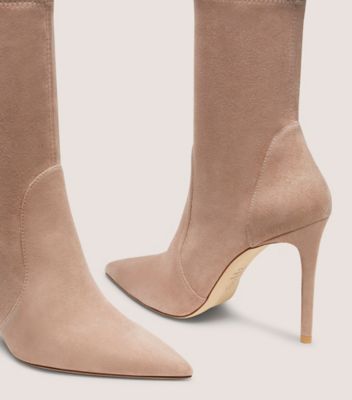 Stuart Weitzman,STUART POWER BOOTIE 100,Suede,Bootie,Foam,Elastic Gore,Shock Absorbent,Casual,Day Party,Beige,Detailed View