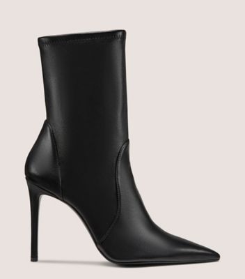 Stuart Weitzman,STUART POWER BOOTIE 100,Leather,Nappa Leather,Bootie,Foam,Shock Absorbent,Day Party,Cocktail,Black,Front View