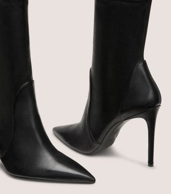 Stuart Weitzman,STUART POWER BOOTIE 100,Leather,Nappa Leather,Bootie,Foam,Shock Absorbent,Day Party,Cocktail,Black,Detailed View