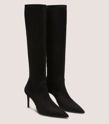 Stuart Weitzman,STUART POWER BOOT 75,Suede,Boots,Foam,Cocktail,Day Party,Casual,Black,Angle View