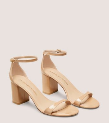 Stuart Weitzman,NUDIST BLOCK 75,Leather,Sandals,Foam,Cushion Toe,Cushioned,Day Party,Beige,Angle View