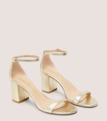 Stuart Weitzman,NUDIST BLOCK 75,Leather,Sandals,Foam,Cushioned,Cushion Toe,Casual,Cocktail,Gold,Angle View