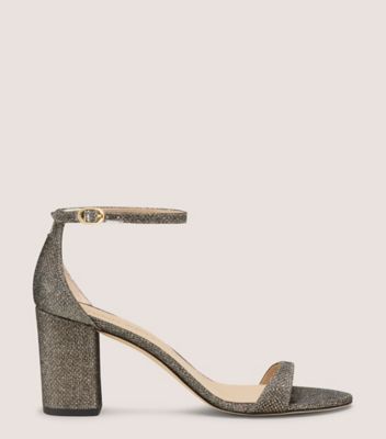 Stuart Weitzman,NUDIST BLOCK 75,Leather,Sandals,Cushion Toe,Cushioned,Party,Casual,Gray,Front View