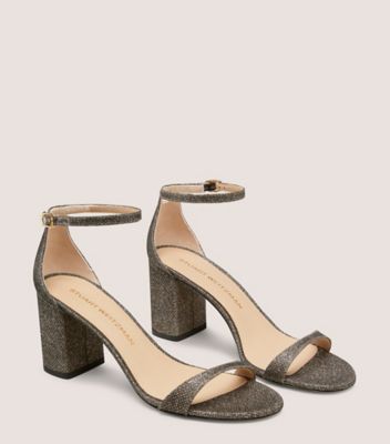 Stuart Weitzman,NUDIST BLOCK 75,Leather,Sandals,Cushion Toe,Cushioned,Party,Casual,Gray,Angle View