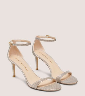 Stuart Weitzman,NUDIST II SANDAL 75,Leather,Sandals,Foam,Cushion Toe,Cushioned,Formal,Cocktail,Silver