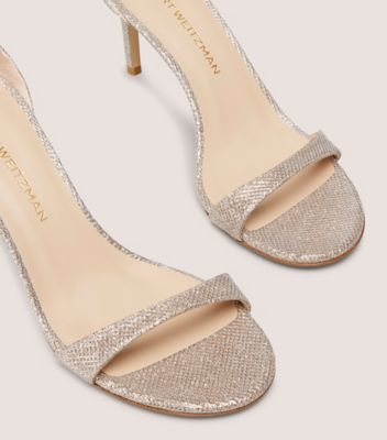 Stuart Weitzman,NUDIST II SANDAL 75,Leather,Sandals,Foam,Cushion Toe,Cushioned,Formal,Cocktail,Silver,Detailed View