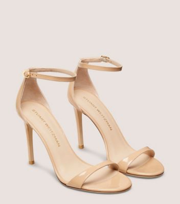 Stuart Weitzman,SANDALE NUDIST II 100,Sandal,Cuir verni,Beige adobe,Angle View