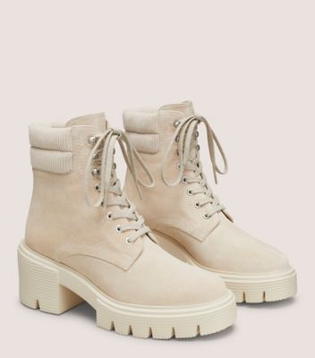 Stuart Weitzman,SOHO LACE-UP BOOTIE,Beige,Angle View