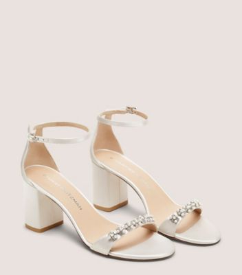 Stuart Weitzman,Sandal,Satin, cristal et perle,Crème