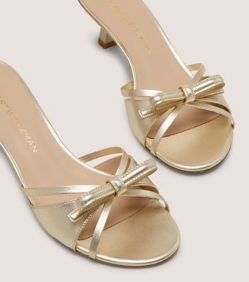 Stuart Weitzman,FELICITY SLIDE 50,Metallic,Champagne,Top View