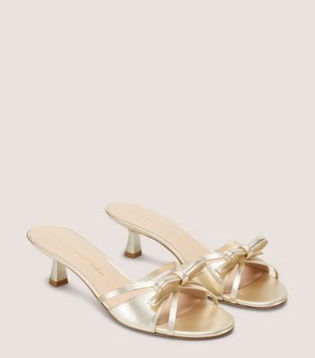 Stuart Weitzman,FELICITY SLIDE 50,Metallic,Champagne,Angle View