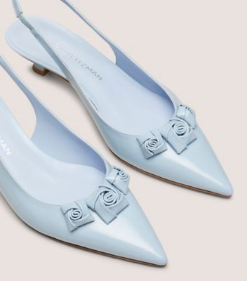 Stuart Weitzman,STUART ROSIE SLINGBACK 35,Leather,Rubber,Pumps,Applique,3D Embellishment,Elastic Gore,Day Party,Blue,Top View