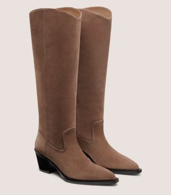 Stuart Weitzman,TATE BOOT,Suede,Rubber,Western,Fabric,Pull Tab,Day Party,Brown,Angle View