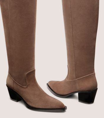 Stuart Weitzman,TATE BOOT,Suede,Rubber,Western,Fabric,Pull Tab,Day Party,Brown,Detailed View