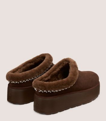 Stuart Weitzman,NELLIE PEARL FLATFORM MULE,Rubber,Shearling,Mules,Piping,Fur Embellishment,Pearl,Outdoor Slipper,,Back View