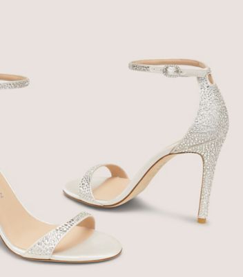 Stuart Weitzman,SANDALE BRILLANCE NUDIST 100,Sandal,Cristal pavé et satin,Crème,Detailed View