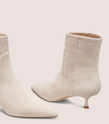 Stuart Weitzman,NAOMI 50 ZIP BOOTIE,Velvet,Corduroy,Rubber,Bootie,Cocktail,Day Party,Beige