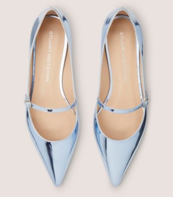 Stuart Weitzman,EMILIA MARY JANE FLAT,Rubber,Leather,Flats,Formal,Blue,Top View
