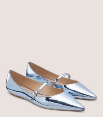 Stuart Weitzman,EMILIA MARY JANE FLAT,Rubber,Leather,Flats,Formal,Blue,Angle View